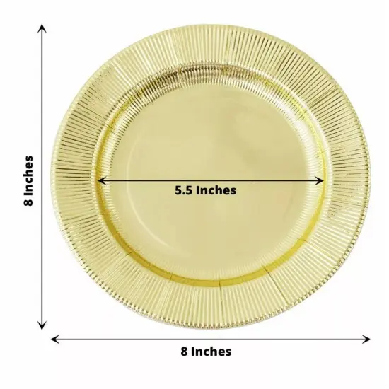 25 GOLD 8" Metallic Round Paper Salad DINNER PLATES Textured Rim {3}