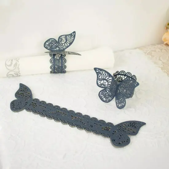 12 NAVY BLUE Laser Cut Butterfly NAPKIN RINGS Wedding Party Gift {5}