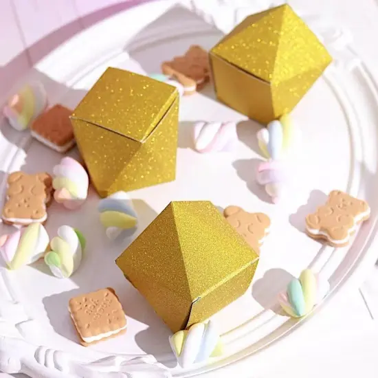 25 GOLD 3" Glittered Geometric FAVOR BOXES Gift Holders {2}