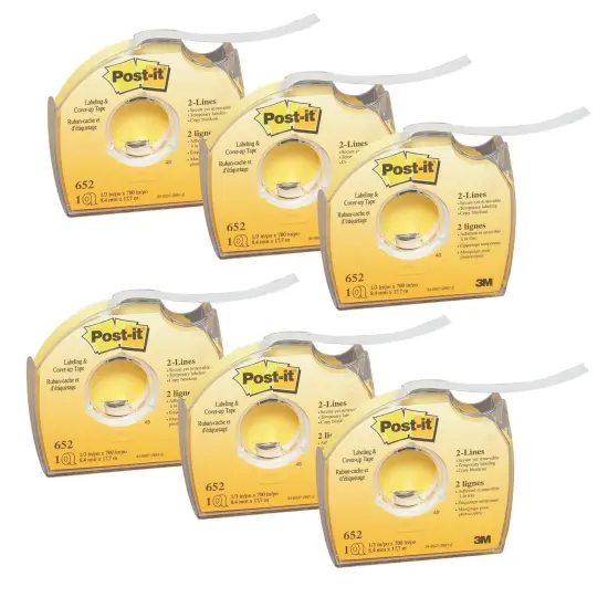 Labeling & Cover-Up Tape Roll, 2-Lines, White, 1/3" x 700", Pack of 6 {1}