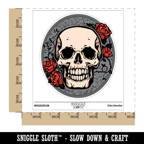 Skull and Roses Flowers Bones Waterproof Vinyl Phone Tablet Laptop Water Bottle Sticker Set - 5 Pack {1}