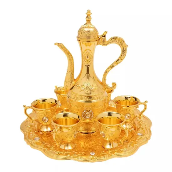 Vintage Turkish Tea and Coffee Set with Pot and 6 Cups {1}