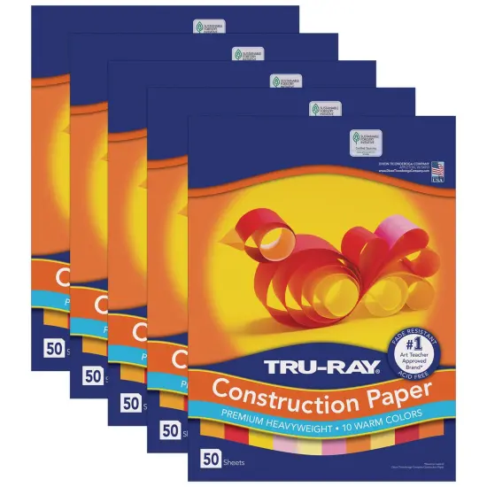Construction Paper, Warm Assorted, 12" x 18", 50 Sheets Per Pack, 5 Packs {1}