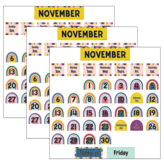 Oh Happy Day Rainbow Calendar Pocket Chart Cards, 104 Per Pack, 3 Packs {1}