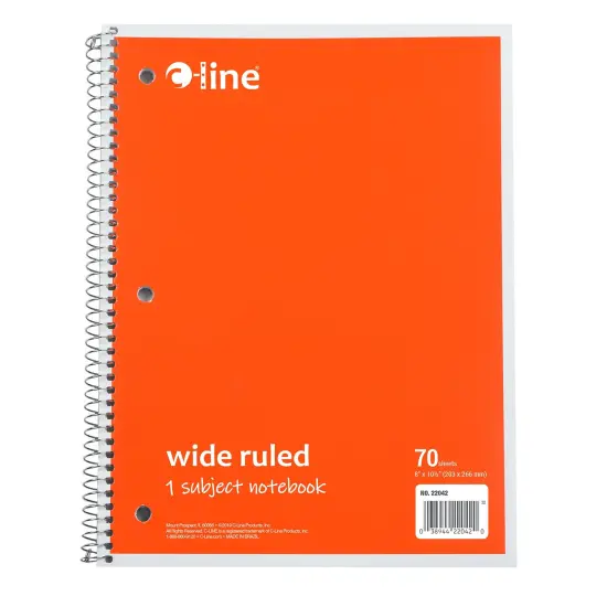 1-Subject Notebook, 70 Page, Wide Ruled, Orange, Pack of 12 {2}
