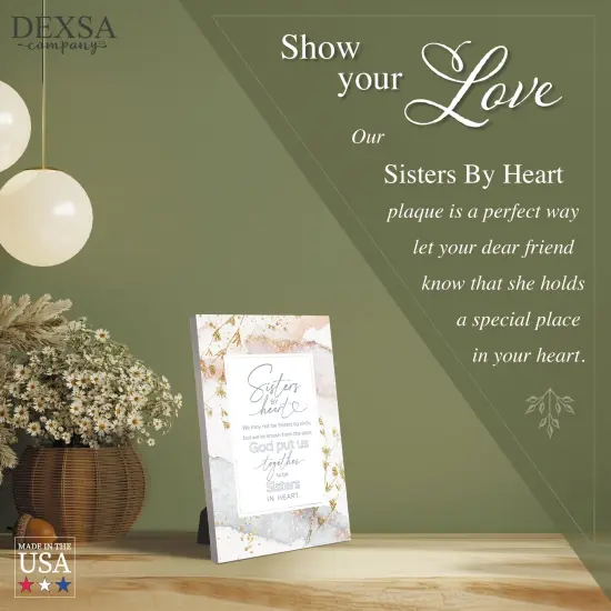 Sisters By Heart Wood Plaque with Easel and Hook Wall Tabletop Art - 6 inches x 9 inches {4}