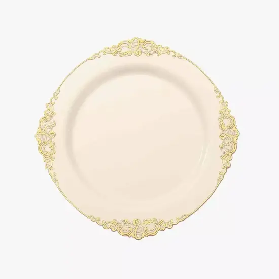10 IVORY GOLD 10" Round Plastic Salad Dinner PLATES {1}