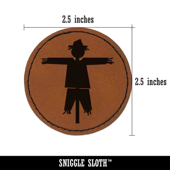 Scarecrow Solid Round Iron-On Engraved Faux Leather Patch Applique - 2.5" Brown {3}