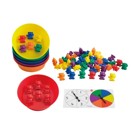 Counting Bears with Matching Bowls - 68pc Set - 60 Bear Counters, 6 Bowls & 2 Game Spinners {4}
