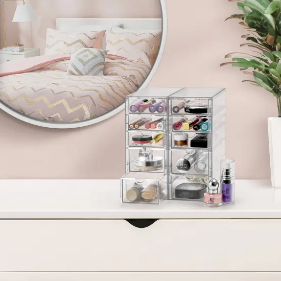 Sorbus 10 Drawers Acrylic Organizer for Makeup, Organization and Storage, Art Supplies, Jewelry, Stationary - 2 Pcs Clear Stackable Storage Drawers {6}