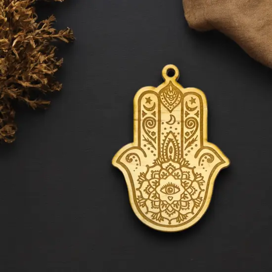 Ornament - Hamsa Hand - Raw Wood 4x3in {5}