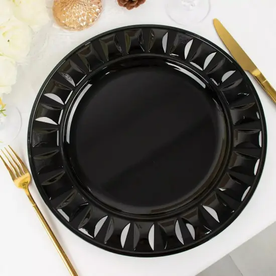 BLACK 6 Round 13" Plastic CHARGER PLATES Bejeweled Rim Design {5}