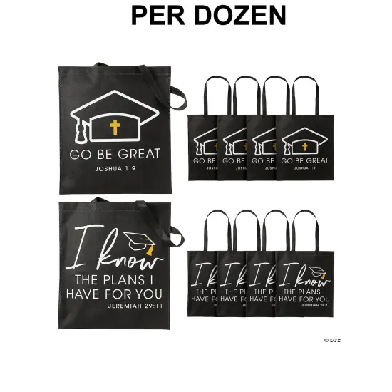 15" x 17" Large Religious Graduation Black Nonwoven Tote Bags - 12 Pc. {1}