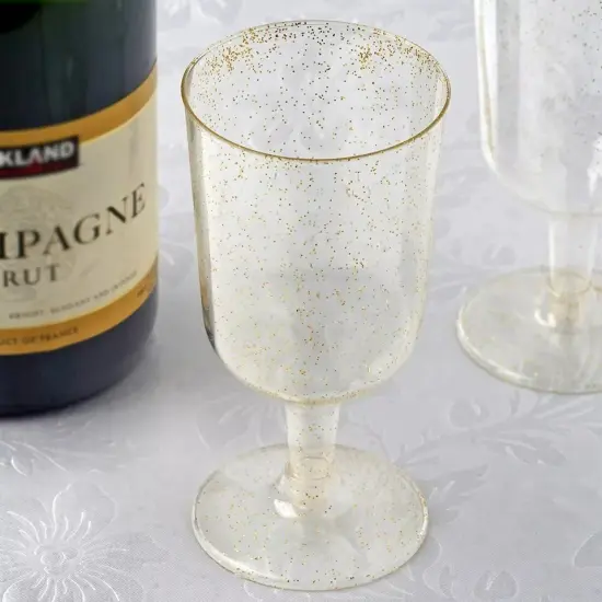12 7 oz Plastic Gold Glittered Clear Champagne GLASSES Tableware {3}