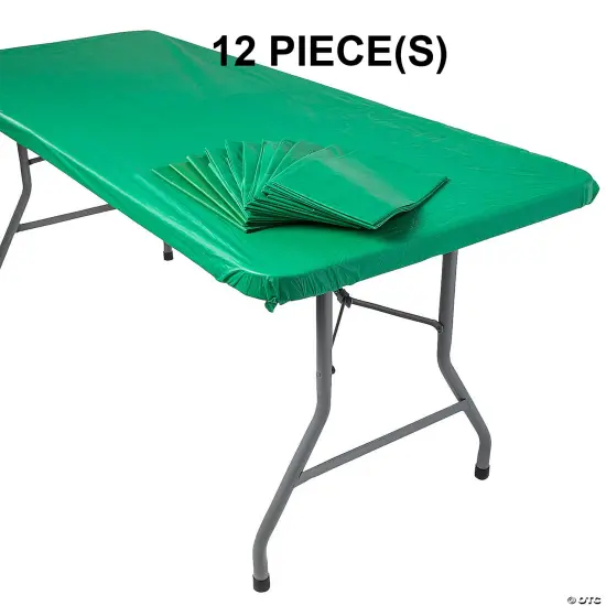 Fitted Plastic Tablecloths Bulk 12 Pc. 8 Ft. Green {1}