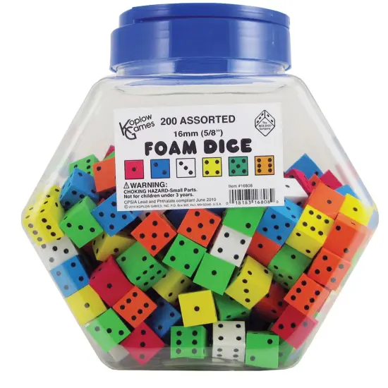 Foam Dice, 16mm, Assorted, Tub of 200 {1}