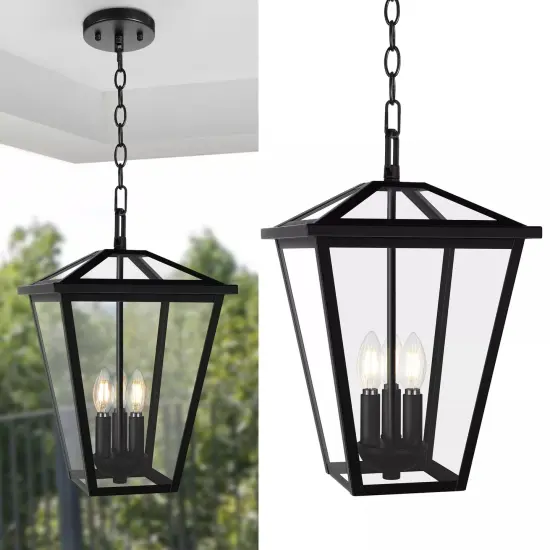 3-Light Outdoor Pendant Light Metal Glass Outdoor Hanging Light Ceiling Mount {1}