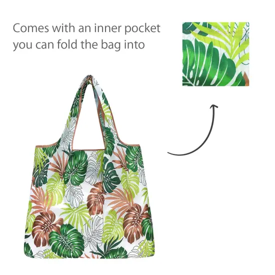 Wrapables Medium Foldable Tote Nylon Reusable Grocery Bag (Set of 2), Fern Leaves {4}