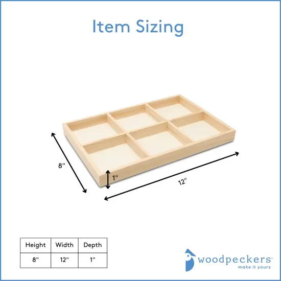 DIY Rectangle Wooden Divided Serving Tray, 12 x 8", 6 Sections for Party | Woodpeckers {3}