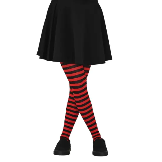Black and Red Tights - Striped Nylon Stretch Pantyhose Stocking Accessories for Every Day Attire and Costumes for Teens and Children {2}