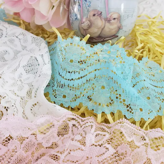 10 Yards of Breanne 3 1/4" Stretch Raschel Lace Trim | 10 yard cut Blue {4}