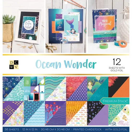 DCWV Double-Sided Cardstock Stack 12"X12" 36/Pkg-Ocean Wonder, 18 Designs/2 Each {1}
