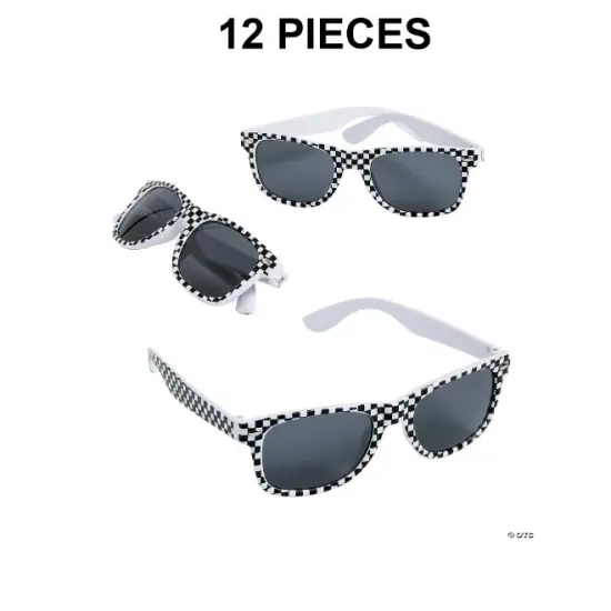 4 1/4" Kids Checkered Flag Race Car Plastic Sunglasses - 12 Pc. {1}