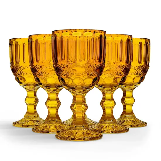 Elle Decor Set of 6 Wine Glasses | Amber Colored Glassware Set (8.4 oz) {1}