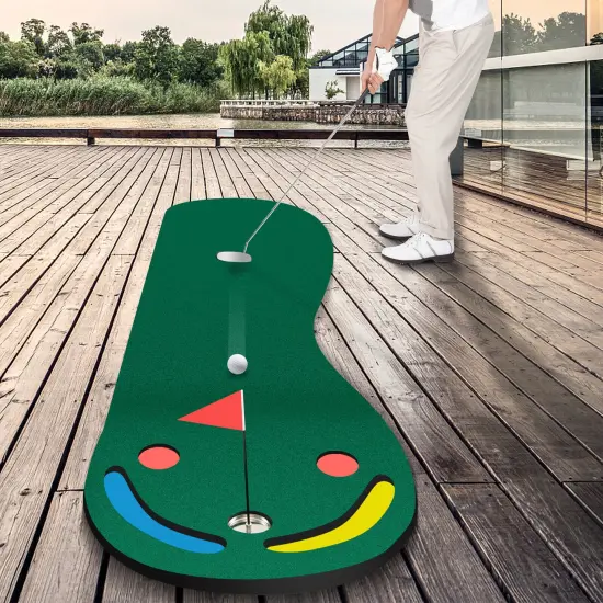 Golf Putting Green Set with 2 Built-in Hazards For Indoor Outdoor Use {3}