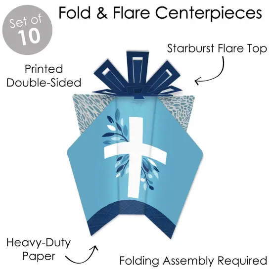 Big Dot of Happiness Blue Elegant Cross - Table Decorations - Boy Religious Party Fold and Flare Centerpieces - 10 Count {4}