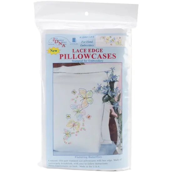 Jack Dempsey Stamped Pillowcases W/White Lace Edge 2/Pkg-Fluttering Butterflies {1}
