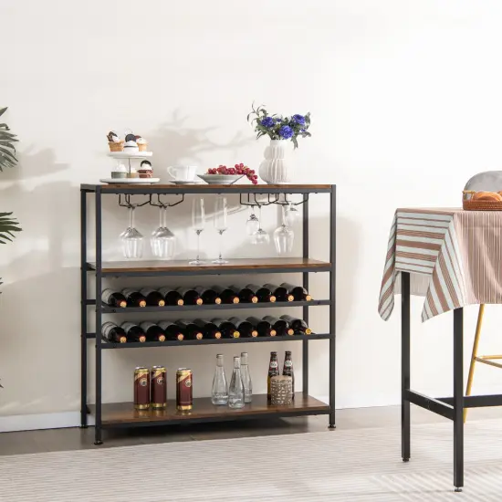 5-tier Wine Rack Table With Glasses Holder {1}