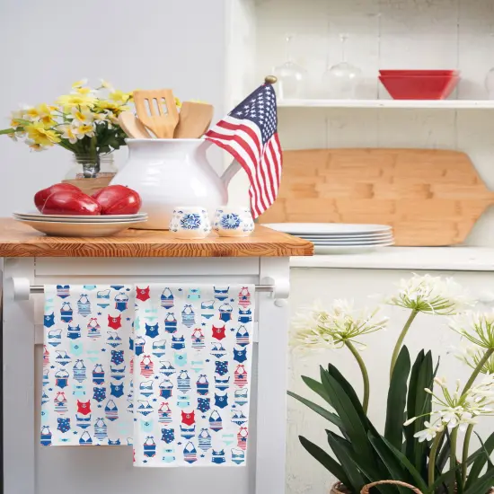 Festive Swimsuit July 4th Patriotic Kitchen Dishtowel {5}