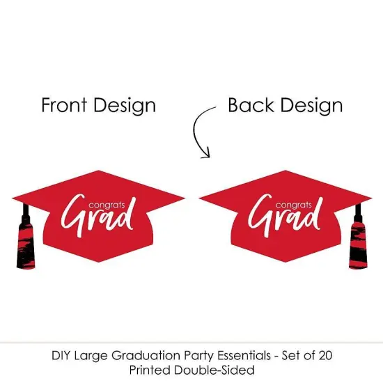 Big Dot of Happiness Red Graduation Hat Decorations - DIY Large Party Essentials - 20 Count {7}