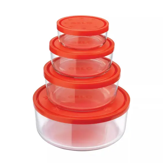 Bormioli Rocco Gelo 4 Piece Glass Round Food Storage Container Set with Red Lid {1}