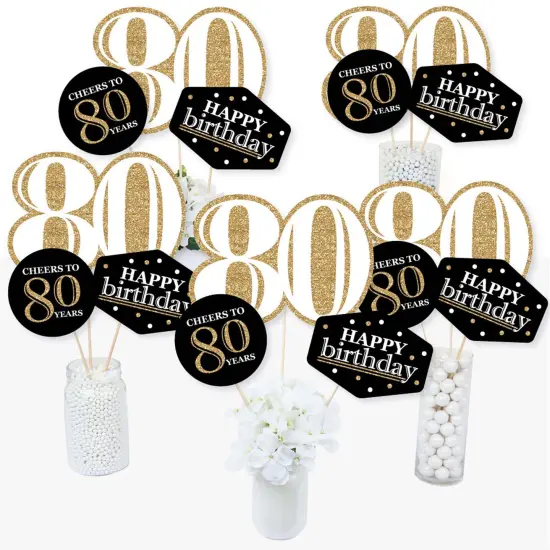 Big Dot of Happiness Adult 80th Birthday - Gold - Birthday Party Centerpiece Sticks - Table Toppers - Set of 15 {3}