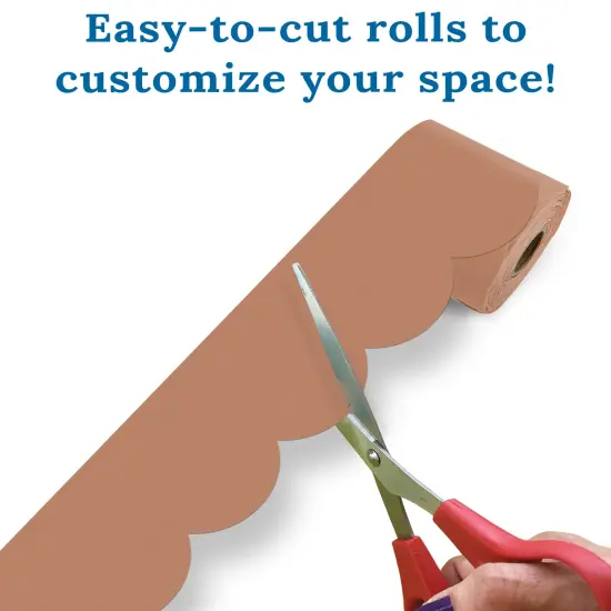 Carson Dellosa 65Ft of Cinnamon Spice Bulletin Board Borders, 1 Roll of Brown Scalloped Trim for Rolling Whiteboard, Cork and Posterboard, Party, Thanksgiving, Classroom Decorations, and Fall Decor {4}