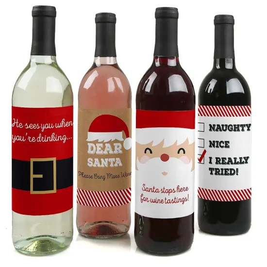 Big Dot of Happiness Funny Jolly Santa Claus - Christmas Party Decorations for Women and Men - Wine Bottle Label Stickers - Set of 4 {1}