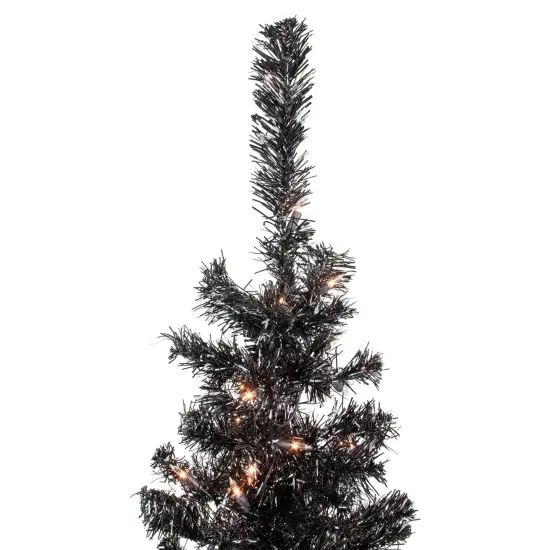 Northlight 4' Pre-Lit Black Artificial Tinsel Christmas Tree, Clear Lights {4}