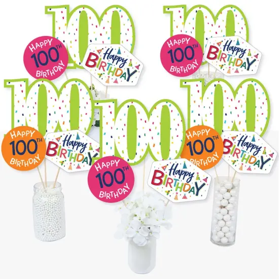 Big Dot of Happiness 100th Birthday - Cheerful Happy Birthday - Colorful One Hundredth Birthday Party Centerpiece Sticks - Table Toppers - Set of 15 {3}