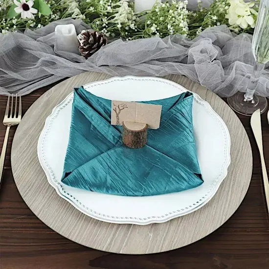 5 TEAL Accordion Crinkle TAFFETA DINNER NAPKINS {5}