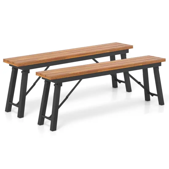 Folding Picnic Bench Set Rectangular Acacia Wood Dining Camping BBQ Benches {3}
