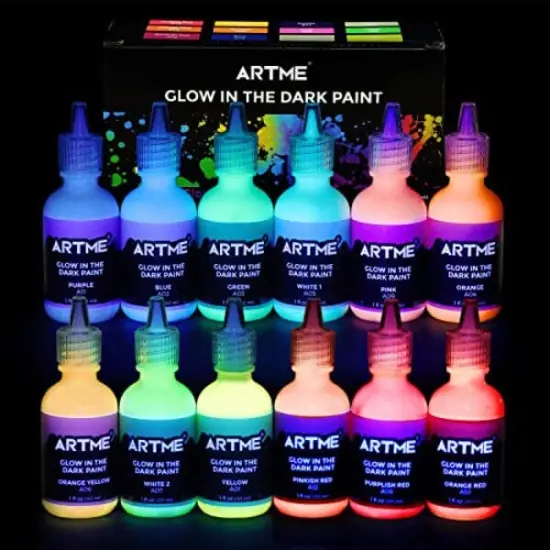Glow in The Dark Paint, Glow Paint Set of 12 Bright Colors 30ml/1oz, Acrylic Glow in The Dark Paint Perfect for Art Painting, DIY projects, Halloween and Christmas Decorations, Rich Pigments for Adults, Artists and Students {2}