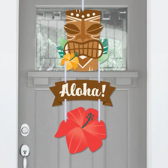 Big Dot of Happiness Tropical Luau - Hanging Porch Hawaiian Beach Party Outdoor Decorations - Front Door Decor - 3 Piece Sign {1}