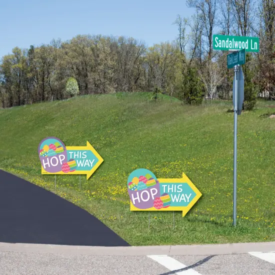 Big Dot of Happiness Easter Egg Hunt - Easter Bunny Party Yard Sign with Stakes - Double Sided Outdoor Lawn Sign - Set of 3 {6}