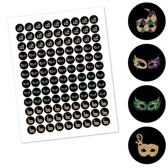 Big Dot of Happiness Mardi Gras - Masquerade Party - Round Candy Sticker Favors - Labels Fits Chocolate Candy (1 sheet of 108) {3}