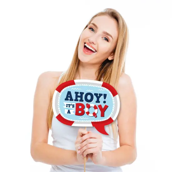 Big Dot of Happiness Ahoy It's a Boy - Nautical Baby Shower Photo Booth Props Kit - 20 Count {4}