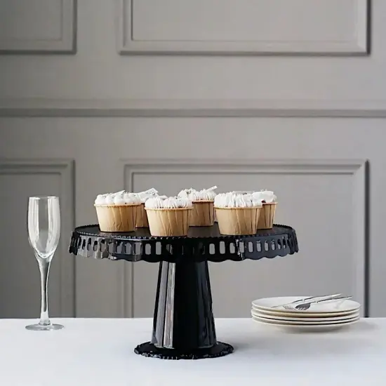 BLACK 4 Plastic 13" Dessert Pedestals Round CUPCAKE STANDS {6}