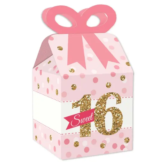 Big Dot of Happiness Sweet 16 - Square Favor Gift Boxes - 16th Birthday Party Bow Boxes - Set of 12 {1}