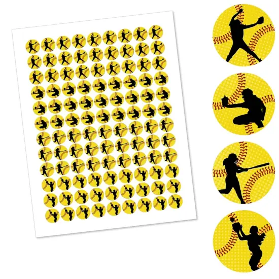 Big Dot of Happiness Grand Slam - Fastpitch Softball - Party Round Candy Sticker Favors - Labels Fits Chocolate Candy (1 sheet of 108) {3}